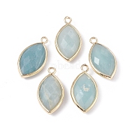 Natural Amazonite Pendants, with Golden Plated Brass Findings, Faceted, Horse Eye, 21.5x11.5x3~5mm, Hole: 1.6mm(G-L514-023D)