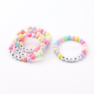 4Pcs 4 Styles Round Opaque Acrylic Stretch Beaded Bracelets for Kids, Word Love/Lucky/Hope/Happy, Colorful, Inner Diameter: 1-3/4 inch(4.5cm), 1pc/style(BJEW-JB06227)