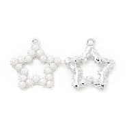 Alloy Pendants, with ABS Imitation Pearl Beads, Star Charm, Platinum, 29x27.5x4.5mm, Hole: 2.8mm(PALLOY-E014-01P)