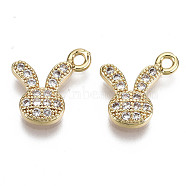 Brass Micro Cubic Zirconia Bunny Charms, Nickel Free, Real 18K Gold Plated, Rabbit, Clear, 12x11x2.5mm, Hole: 1.4mm(KK-N231-124-NF)