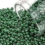 TOHO Round Seed Beads, Japanese Seed Beads, (130D) Opaque Luster Dark Green, 11/0, 2.2mm, Hole: 0.8mm, about 5555pcs/50g(SEED-XTR11-0130D)
