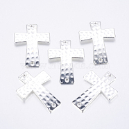 Alloy Links connectors, Cadmium Free & Nickel Free & Lead Free, Hammered Cross, Silver Color Plated, 38x27.5x3mm, Hole: 2mm(PALLOY-AD48697-S-FF)