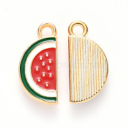 Alloy Enamel Pendants, Watermelon Slice, Light Gold, Red, 17x8x2mm, Hole: 1.8mm(ENAM-S121-018)