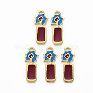 Light Gold Plated Alloy Pendants, with Enamel, Cadmium Free & Nickel Free & Lead Free, Rectangle, Dark Red, 19.5x7.5x1.5mm, Hole: 1.8mm(PALLOY-N154-26-NR)