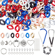 PandaHall Elite DIY Curb Chains Bracelets Necklaces Making Kits, Including Acrylic & Plastic & 304 Stainless Steel Linking Rings, Moon & Star Alloy Pendant, Mixed Color, 282Pcs/box(DIY-PH0009-27)