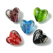 Luminous Handmade Gold Sand Lampwork Beads, Glow in the Dark, Heart, Mixed Color, 20.5x20x12mm, Hole: 1.8mm(FOIL-B001-03)