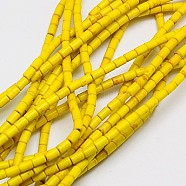 Synthetic Turquoise Beads Strands, Dyed, Column, Yellow, 8~9x5mm, Hole: 1mm, about 46pcs/strand, 15.2 inch(TURQ-G120-5x9mm-09)
