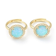 Synthetic Opal Adjustable Rings, with Brass Micro Pave Cubic Zirconia Findings, Oval, Real 18K Gold Plated, Turquoise, Inner Diameter: 17x18mm(RJEW-B031-01G-02)