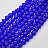 Transparent Glass Bead Strands, Frosted, Round, Blue, 4mm, Hole: 1.1~1.6mm, about 200pcs/strand, 31.4 inch(GLAA-S031-4mm-09)