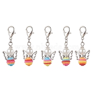 Colorful Angel Resin Pendant Decorations, Alloy Lobster Claw Clasps Charm for Bag Keychain Ornaments, Mixed Color, 45mm(HJEW-JM01909)