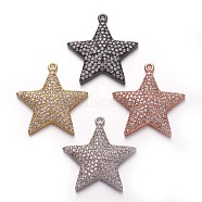 Brass Micro Pave Cubic Zirconia Pendants, Star, Clear, Mixed Color, 24x22.5x3.5mm, Hole: 1.2mm(ZIRC-E158-02)
