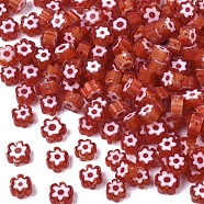 Glass Beads, Flower, Red, 5~7x5~7x2~3mm, Hole: 1mm(X-GLAA-T019-08-A02)