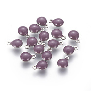 304 Stainless Steel Enamel Charms, Enamelled Sequins, Flat Round, Stainless Steel Color, Purple, 8.5x6x3mm, Hole: 1mm(STAS-O122-B-05P)