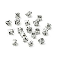 Brass Beads, Square, Real Platinum Plated, 3x4x4mm, Hole: 1.8mm(KK-D092-07P)
