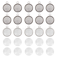 ARRICRAFT 200pcs Flat Round Pendant Making Kits, Including Tibetan Style Alloy Pendant Cabochon Settings, Transparent Glass Cabochons, Antique Silver, Settings: 17.5x14.5x2.5mm, Hole: 2mm(DIY-AR0001-29AS)