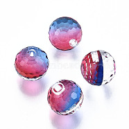 K9 Glass Beads, Faceted, Half Drilled, Round, Cerise, 1/4 inch(8mm), Half Hole: 1mm(GLAA-S180-21A-01)
