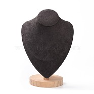 Necklace Bust Display Stand, with Wood Base, Microfiber Cloth and Card Paper, Gray, 18.4x27.7cm(NDIS-I002-01C)