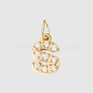 Stainless Steel Cubic Zirconia Pendants with Jump Rings, Real 14K Gold Plated, Long-Lasting Plated, Letter S, 8mm(FIND-PW0024-08S)