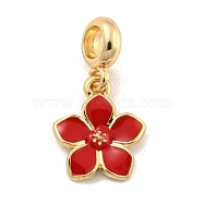 Rack Plating Alloy Enamel Flower European Dangle Charms, Large Hole Pendants, Golden, Red, 28mm, Hole: 4.6mm, Flower: 17.5x15x2mm(FIND-B034-55G-08)