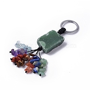 Natural Green Aventurine Nugget with Mixed Gemstone Chips Tassel Keychains, with 304 Stainless Steel Ring Clasps, 9~10.5cm(KEYC-P012-02P-03)