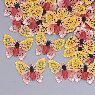 Printed Brass Pendants, Etched Metal Embellishments, Butterfly, Red, 15.5x19x0.3mm, Hole: 1mm(KKC-R002-01A)