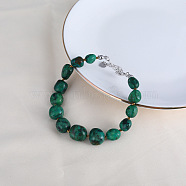 Natural Turquoise Oval Beaded Bracelets for Women, with Alloy Findings, 220mm(FS-WG33916-02)