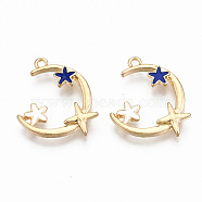 Alloy Enamel Pendants, Cadmium Free & Lead Free, Moon with Star, Light Gold, Blue, 18x16x2.5mm, Hole: 1.5mm(ENAM-S126-014A-RS)