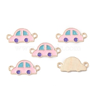 Alloy Pink Enamel Connector Charms, with Paillette, Light Gold, Car Pattern, 10x1.5mm, Hole: 1.8mm(ENAM-CJC0019-01F)