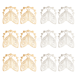 12Pcs 2 Colors 201 Stainless Steel Pendants, Cicada with Moon Phase, Real Gold Plated & Stainless Steel Color, 37x34x1mm, Hole: 1.6mm, 6pcs/color(STAS-DC0012-21)