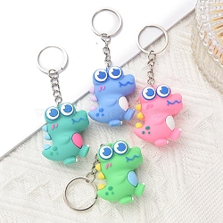 PVC Plastic Keychian, Cartoon Dinosaur, Mixed Color, Pendant: 4.3x3.8cm(PW-WGC5B08-01)