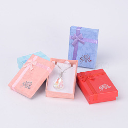 Valentines Day Presents Packages Cardboard Pendant Necklaces Boxes, with Bowknot, Rectangle, Mixed Color, 7x5x2cm(BC052)