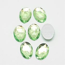 Acrylic Rhinestone Flat Back Cabochons, Faceted, Bottom Silver Plated, Oval, Light Green, 18x13x4.5mm(GACR-Q011-13x18-11)