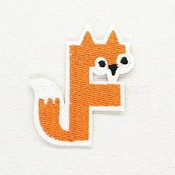 Computerized Embroidery Cloth Iron on/Sew on Patches, Costume Accessories, Appliques, Letter, Dark Orange, Letter.F, 48x42mm(DIY-K012-01-F)