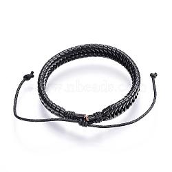 Adjustable PU Leather Cord Bracelets, Braided, Black, 2 inch(51mm)(BJEW-P099-03B)