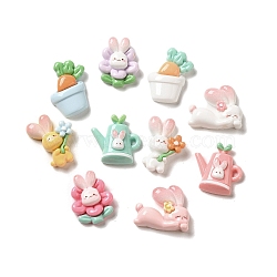 Opaque Resin Decoden Cabochons, Rabbit & Watering Pot & Carrot, Mixed Shapes, Mixed Color, 22~28x21~26.5x7.5~8.5mm(RESI-Z022-06)
