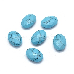 Synthetic Turquoise Beads, Faceted, Oval, No Hole/Undrilled, Dyed, Deep Sky Blue, 17.5~18x12.5~13x5.5~6mm(G-O175-15M)