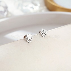 Non-Tarnish 304 Stainless Steel Stud Earrings for Women, Lion Head, Stainless Steel Color, 8x7mm(FU7169-2)