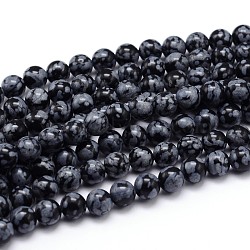 Natural Snowflake Obsidian Round Bead Strands, 10mm, Hole: 1mm, about 36pcs/strand, 15 inch(G-J303-09-10mm)