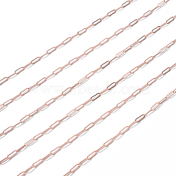 Brass Paperclip Chains, Drawn Elongated Cable Chains, Soldered, with Spool, Long-Lasting Plated, Rose Gold, 7.5x3x0.5mm, about 32.81 Feet(10m)/roll(CHC-T008-07RG)