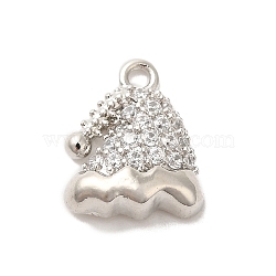 Brass Micro Pave Cubic Zirconia Charms, Christmas Hat, Platinum, 12x9.5x3mm, Hole: 1.4mm(KK-P278-08P)