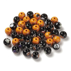 Halloween Printed Wood European Beads, Large Hole Beads, Round, Mixed Color, 15.5~16x14.5mm, Hole: 4mm(WOOD-K008-03)