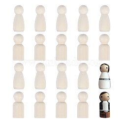 20Pcs 2 Styles Unfiished Wood Peg Dolls, for Kids DIY Painting Craft, Mixed Shapes, 43x18mm, 10pcs/style(DJEW-BC0001-30)