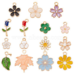 120Pcs 15 Style Alloy Enamel Pendants, Sakura/Rose/Flower, Mixed Color, 12~24x9~17x1.5~2.5mm, Hole: 1.6~1.8mm, 8pcs/style(ENAM-SC0003-31)