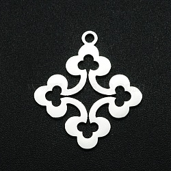 201 Stainless Steel Pendants, Laser Cut, Hollow, Rhombus, Stainless Steel Color, 22x20x1mm, Hole: 1.6mm(STAS-R111-JA669)