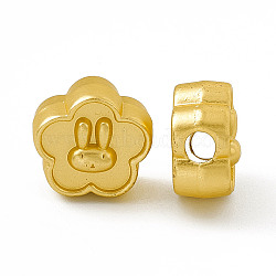 Rack Plating Alloy Beads, Cadmium Free & Nickel Free & Lead Free, Flower with Rabbit Pattern, Matte Gold Color, 12x7mm, Hole: 3mm(PALLOY-M202-18MG)