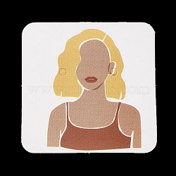 Square Girl Print Paper Earring Display Card, Jewelry Display Card for Earring Storage, Indian Red, 4x4x0.05cm, Hole: 2mm(CDIS-M007-01A)