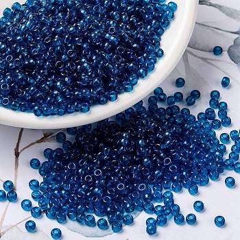 MIYUKI Round Rocailles Beads, Japanese Seed Beads, 8/0, (RR149) Transparent Capri Blue, 3mm, Hole: 1mm, about 422~455pcs/10g
