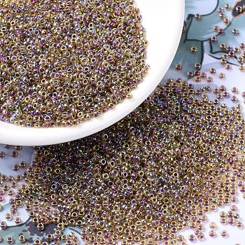 MIYUKI Round Rocailles Beads, Japanese Seed Beads, 11/0, (RR342) Berry Lined Light Topaz AB, 2x1.3mm, Hole: 0.8mm, about 1111pcs/10g