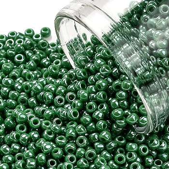 TOHO Round Seed Beads, Japanese Seed Beads, (130D) Opaque Luster Dark Green, 11/0, 2.2mm, Hole: 0.8mm, about 5555pcs/50g
