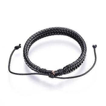 Adjustable PU Leather Cord Bracelets, Braided, Black, 2 inch(51mm)